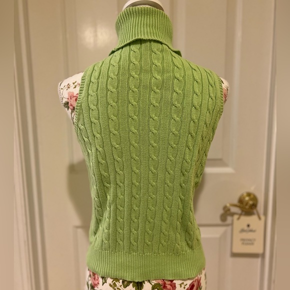 Ralph Lauren lime green cable knit polo sleeveless turtleneck sweater - M - Picture 2 of 9
